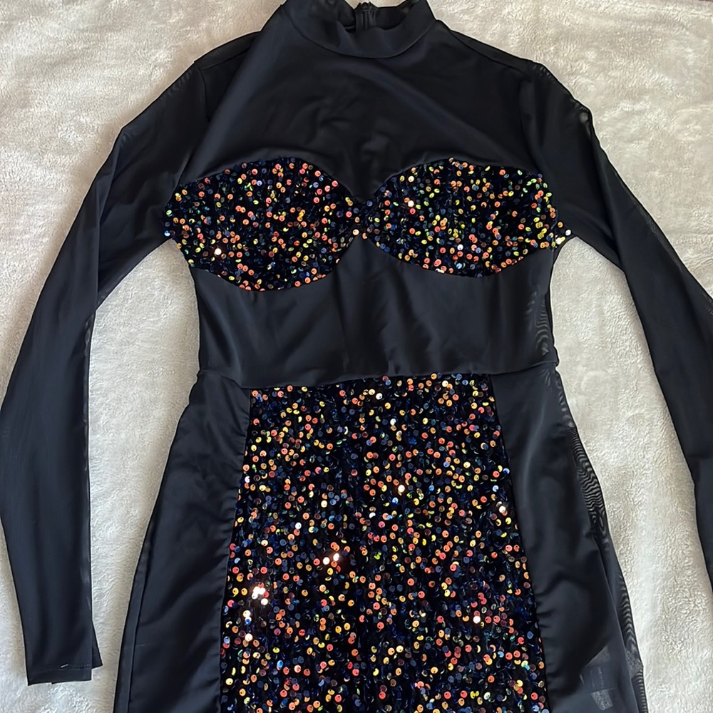 Blinged out long sleeve  mesh dress. Perfect for a birthday or party event.